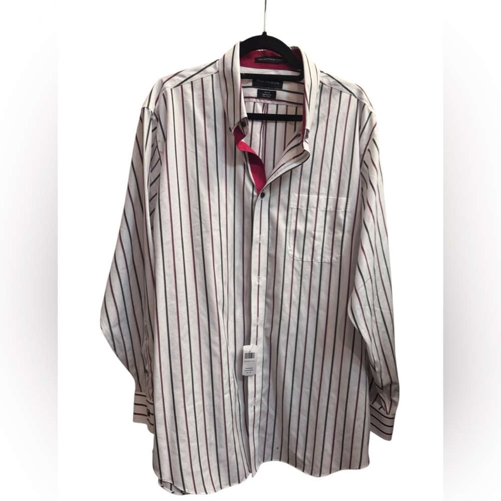 NEW! PAUL FREDRICK Men’s Striped Dress Shirt 18X35 No Iron Cotton - Picture 6 of 15
